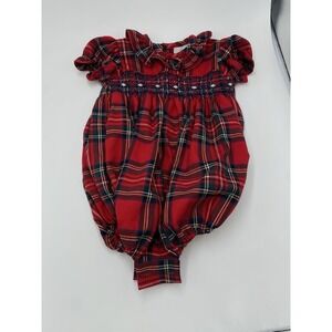 Fanita Kids Baby Girl Ruffle Collar Romper Red Green Plaid‎ 12M
